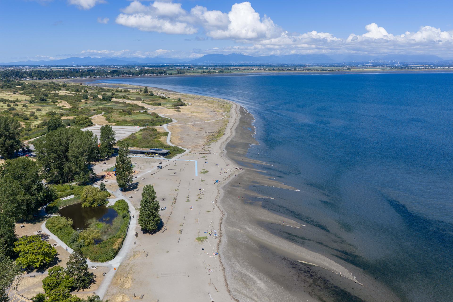 Aerial view of the beach and shoreline in Delta